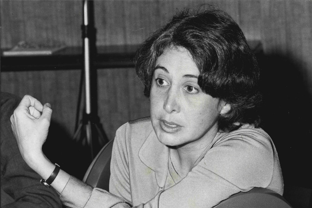 Susan Brownmiller speaking at a press conference in 1976