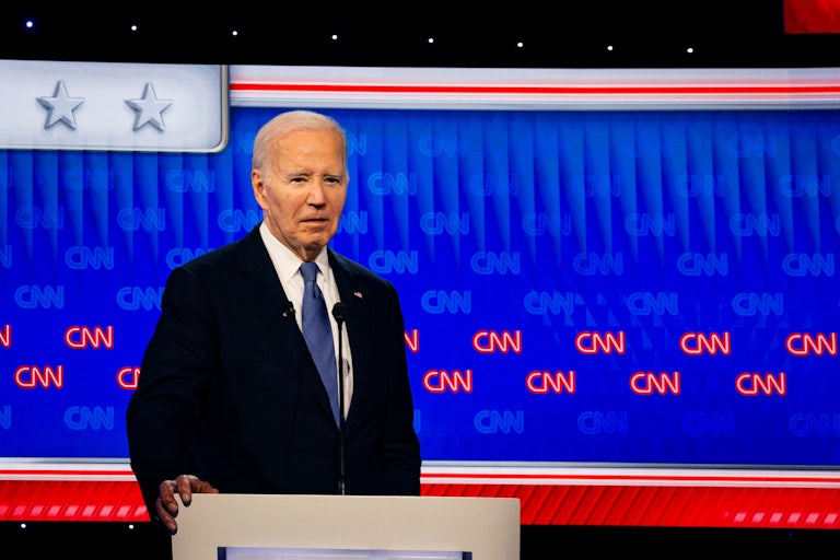President Joe Biden looks confused on the CNN debate stage