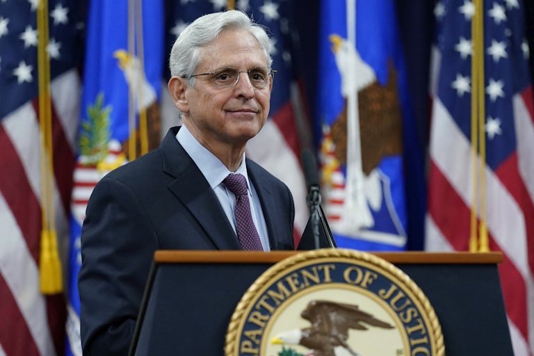 Attorney General Merrick Garland delivers a speech at the Department of Justice.