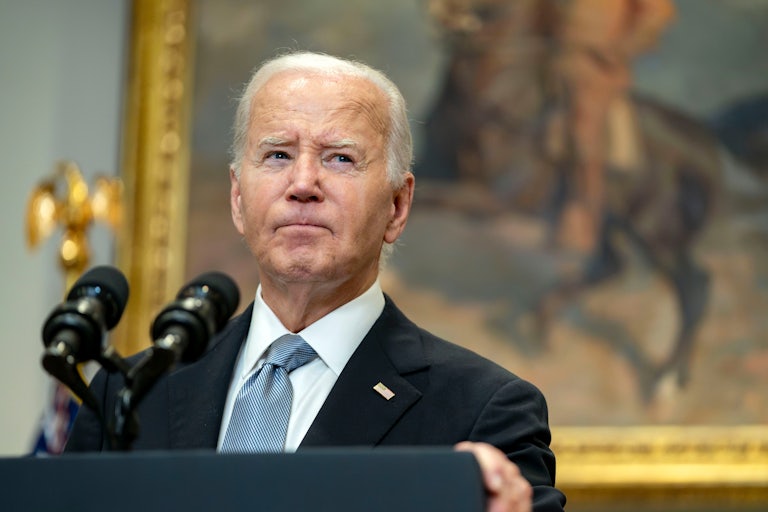 Joe Biden speaks at a podium