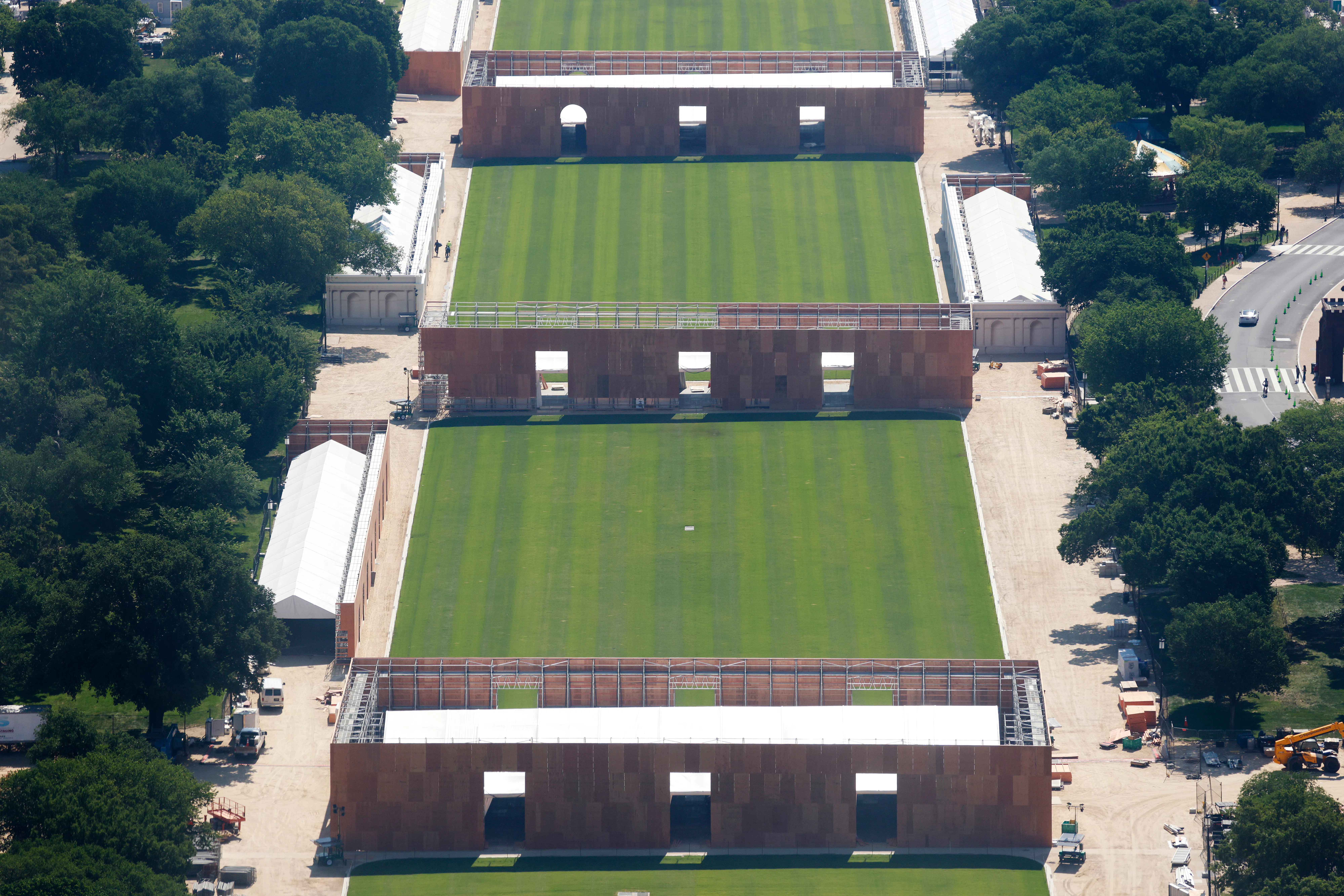 Structures are built on the National Mall in Washington, D.C., in preparation for America’s 250th celebration.