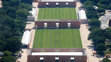 Structures are built on the National Mall in Washington, D.C., in preparation for America’s 250th celebration.