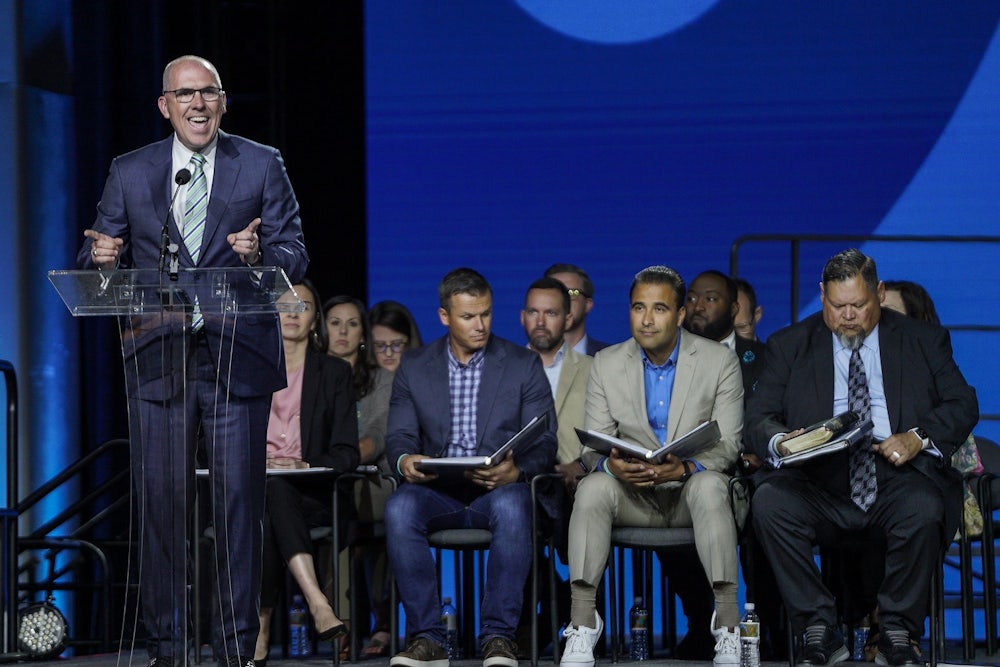 Bart Barber, pastor of First Baptist Church in Farmsville, Texas, speaks during the morning session of the June 14 Southern Baptist Convention annual meeting