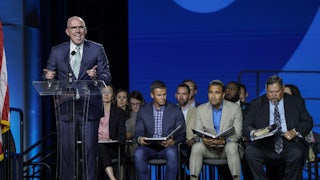 Bart Barber, pastor of First Baptist Church in Farmsville, Texas, speaks during the morning session of the June 14 Southern Baptist Convention annual meeting