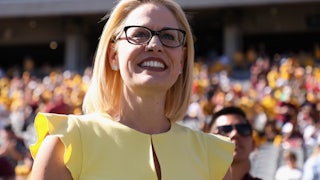A close up of a smiling Arizona Senator Krysten Sinema