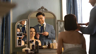 Zoey Deutch as Gail Daughtry with Miles Gutierrez-Riley as Otto in “Gail Daughtry and the Celebrity Sex Pass”