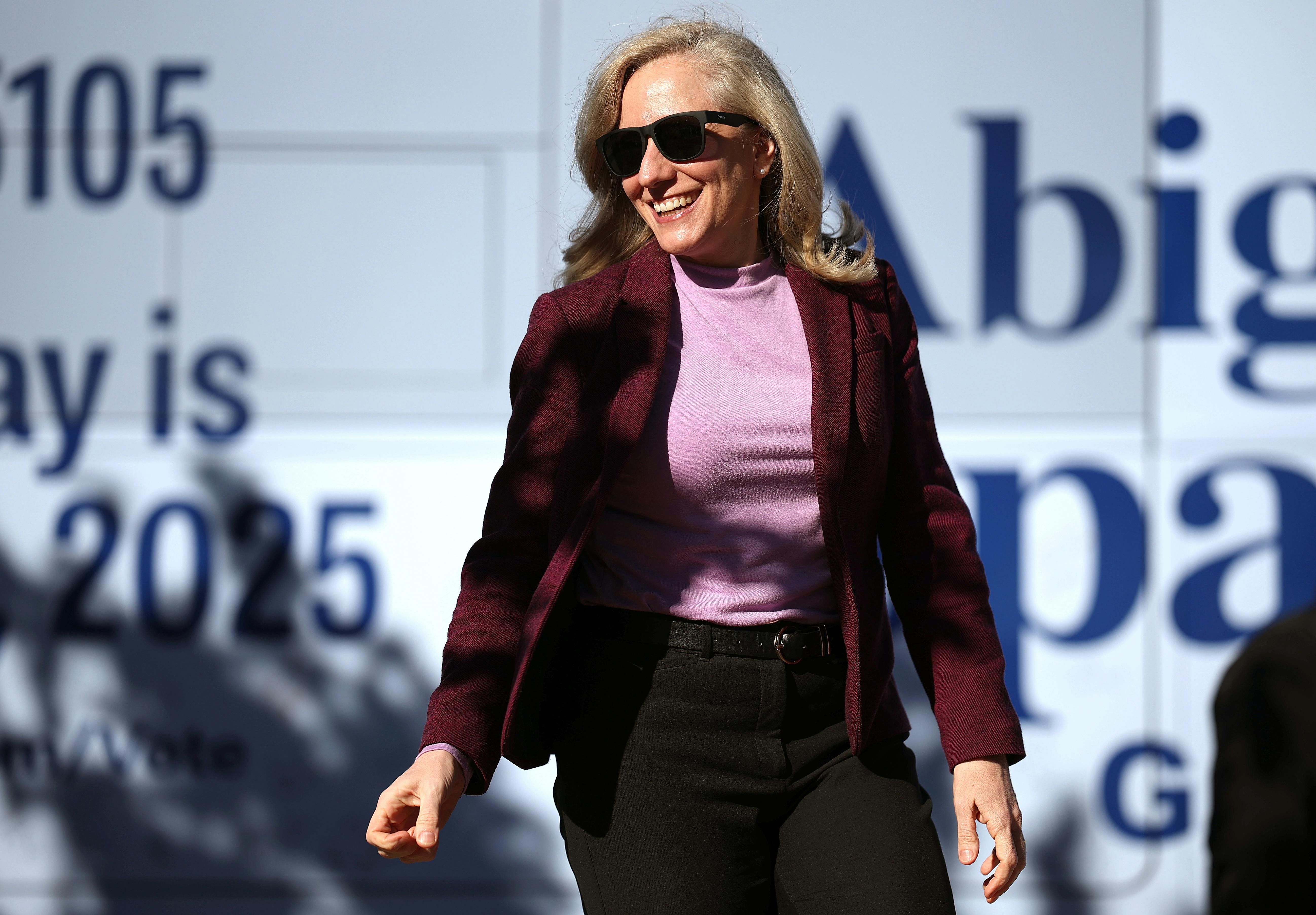 Democratic gubernatorial candidate Abigail Spanberger arrives for her campaign rally at Ashland Town Hall Pavilion on October 31 in Ashland, Virginia.