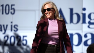 Democratic gubernatorial candidate Abigail Spanberger arrives for her campaign rally at Ashland Town Hall Pavilion on October 31 in Ashland, Virginia.