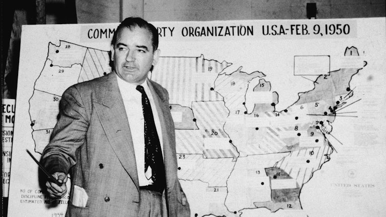 Joseph McCarthy testifying in the Army-McCarthy hearings in Washington, D.C., June 9, 1954