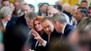 Lee Zeldin, center, spoke with transportation secretary Sean Duffy during a bill signing ceremony at the White House in mid-June.