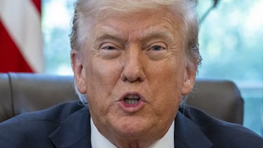 Donald Trump speaks after signing an executive order.