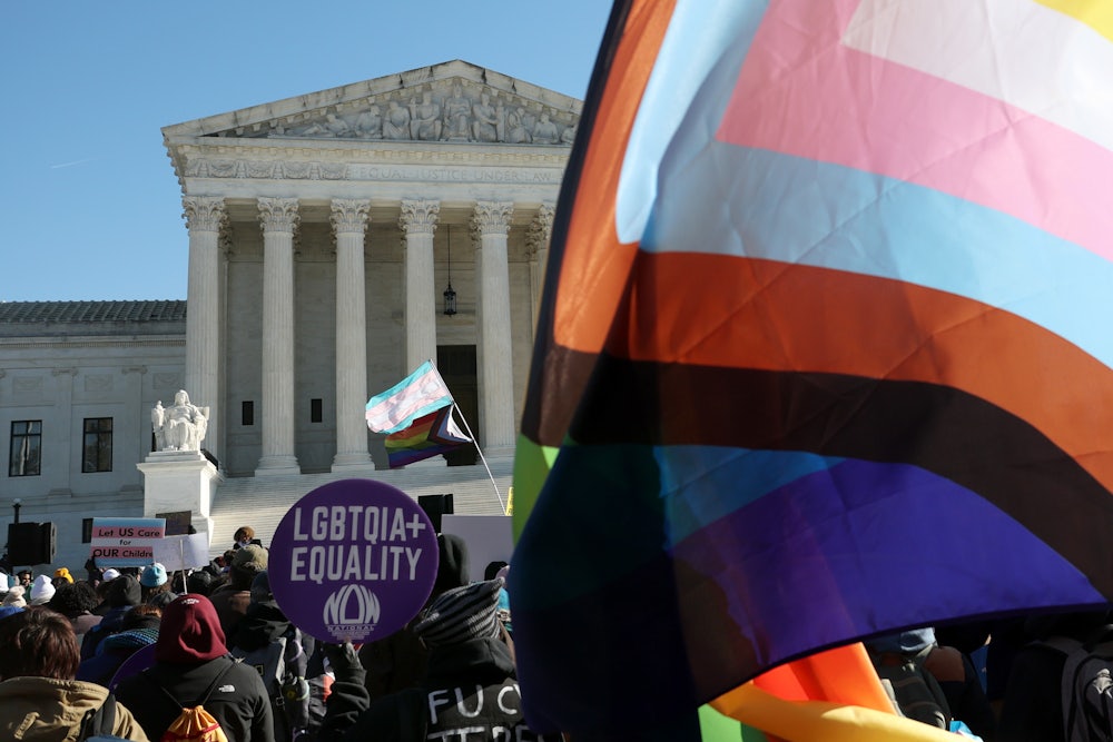 Transgender rights supporters and opponent rally outside of the U.S. Supreme Court.