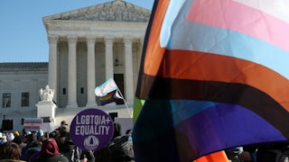 Transgender rights supporters and opponent rally outside of the U.S. Supreme Court.
