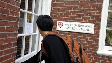 The admissions building at Harvard University