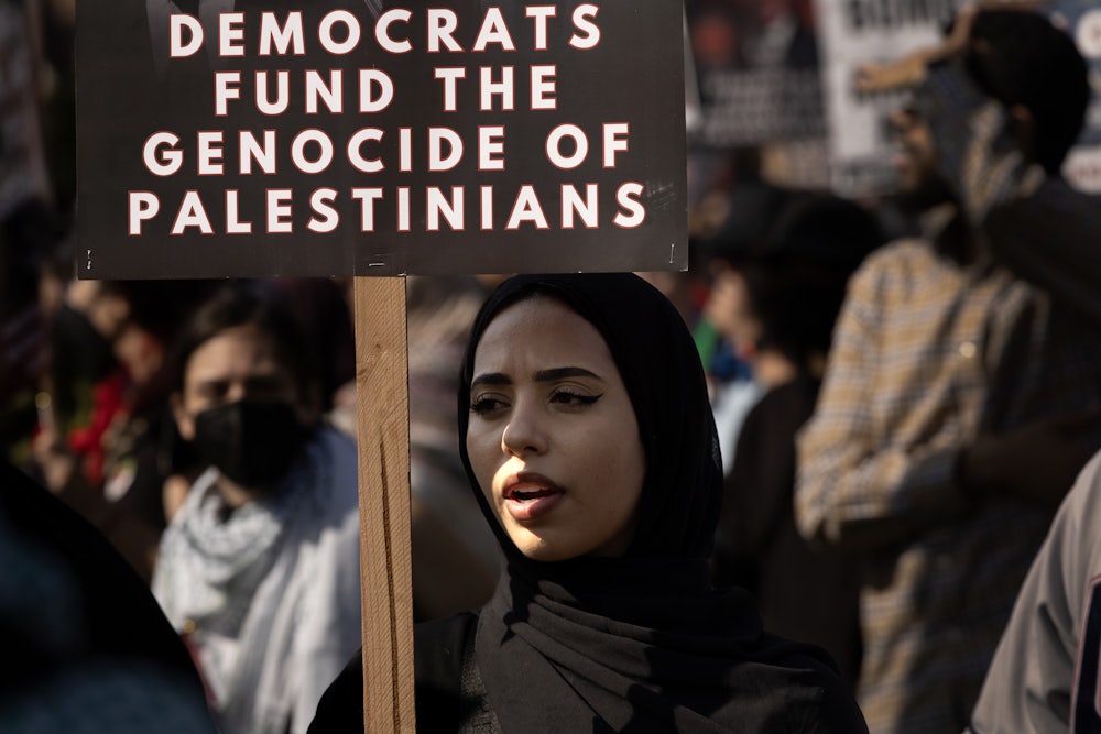 Protesters near the 2024 Democratic National Convention in Chicago
