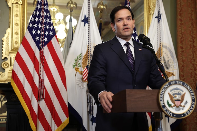 Marco Rubio speaks during his swearing-in ceremony as secretary of state