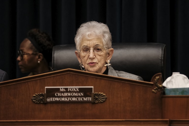Representative Chairwoman Virginia Foxx sits in a congressional hearing.