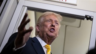 President Trump speaks on Air Force One.