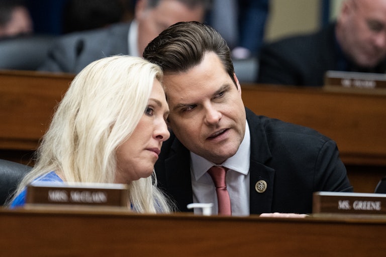 Marjorie Taylor Greene and Matt Gaetz talk