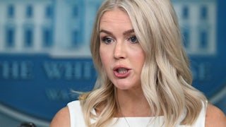 Press secretary Karoline Leavitt speaks to reporters in the White House briefing room
