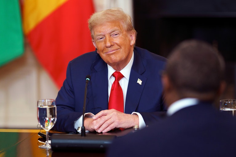 Donald Trump smiles in a meeting with African leaders.
