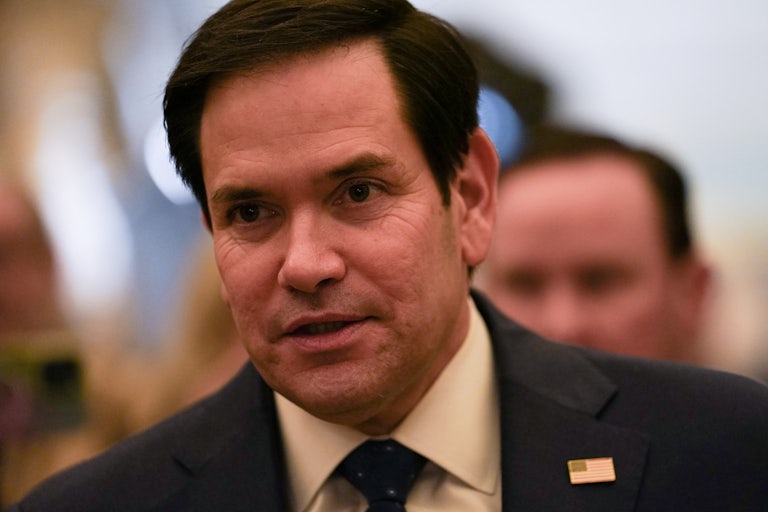 Marco Rubio walks in the Capitol ahead of Donald Trump’s speech to a joint session of Congress