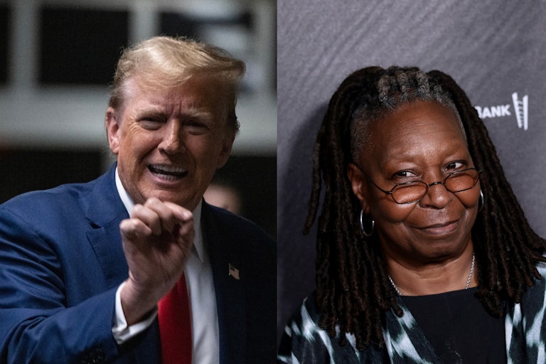 Donald Trump and Whoopi Goldberg splitscreen