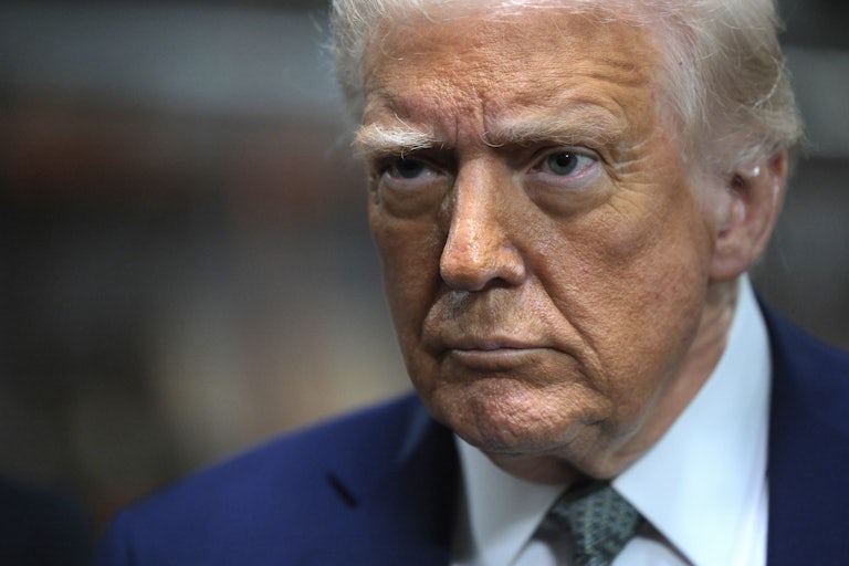 Donald Trump speaks to reporters