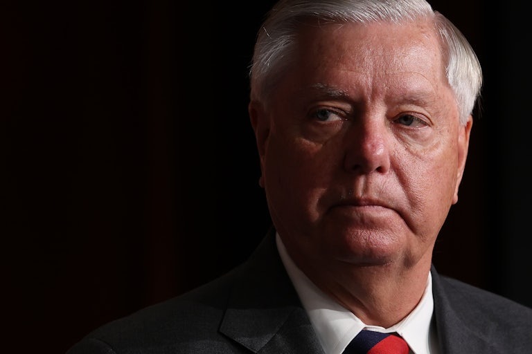 Lindsey Graham looks to the side