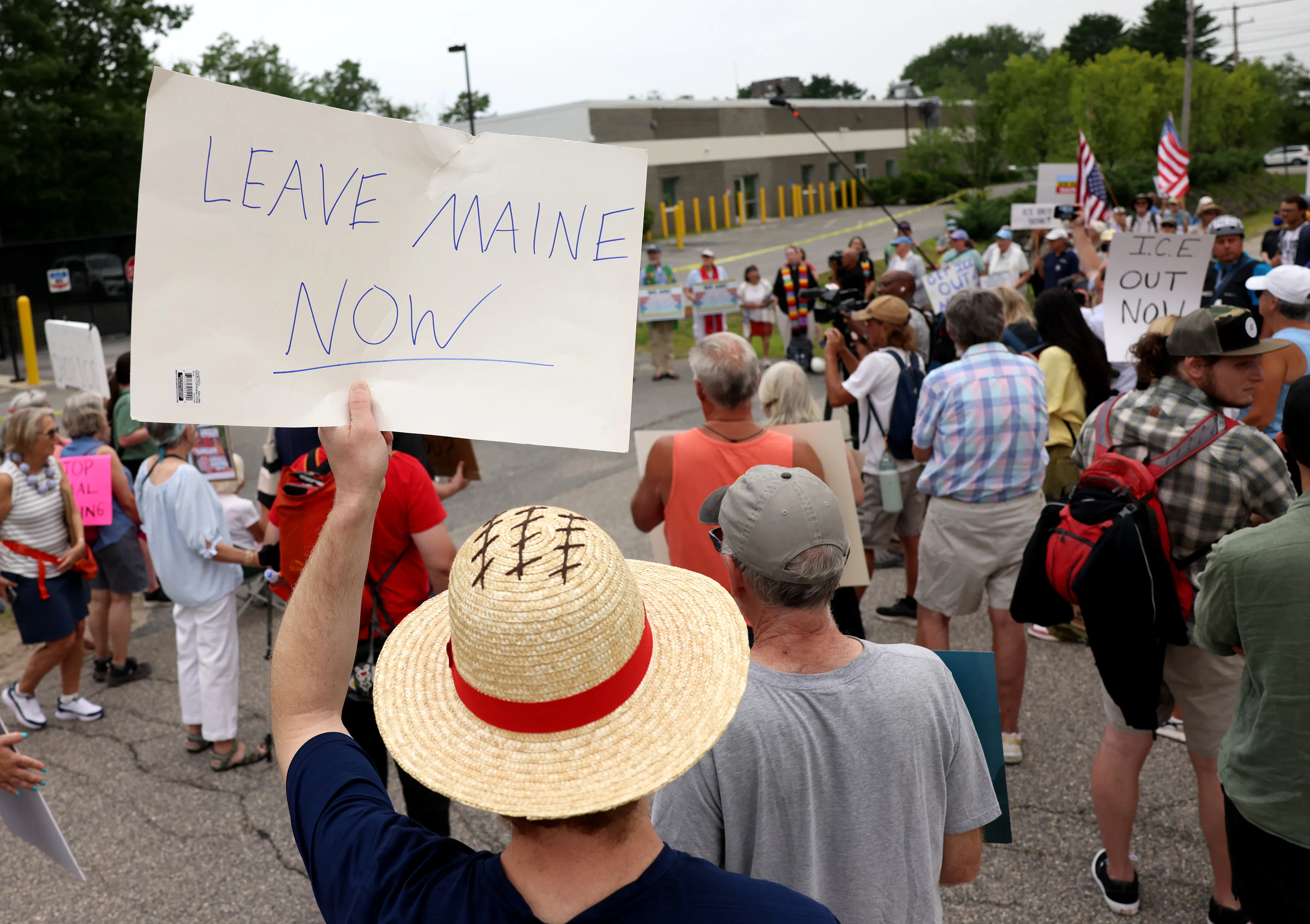 People protest against ICE in Scarborough, Maine