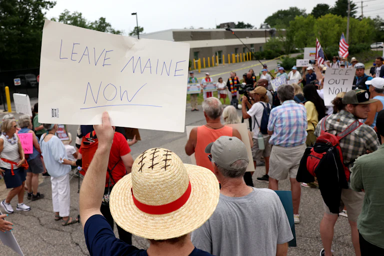 People protest against ICE in Scarborough, Maine