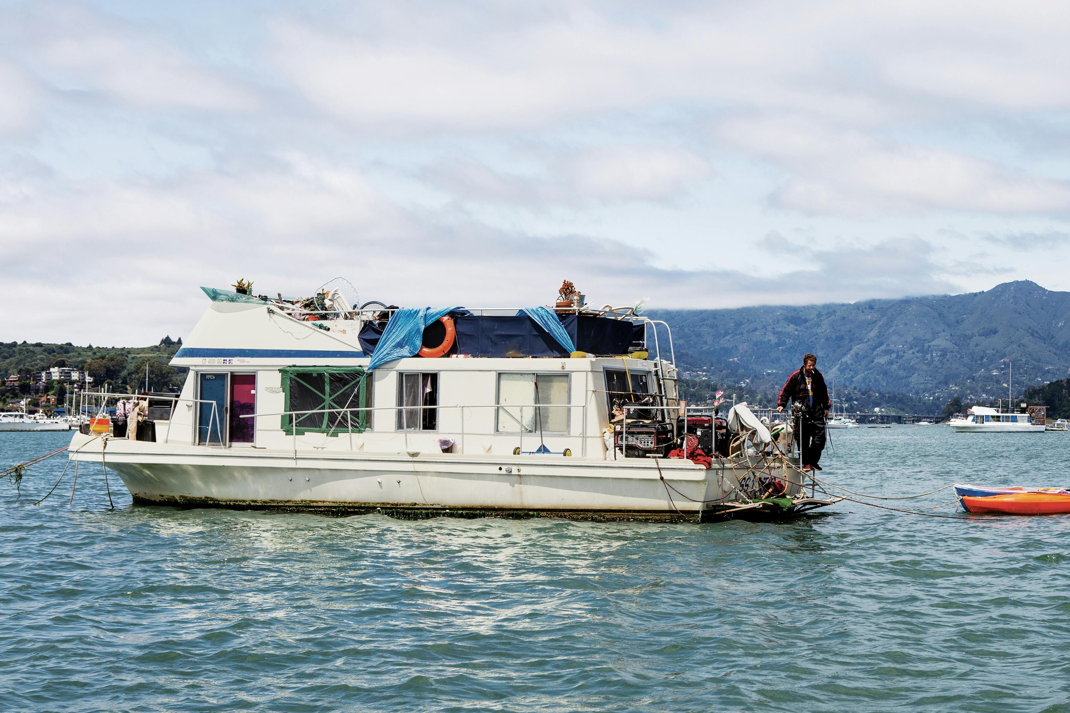 Photo of a boat-dweller off the coast of Sausalito