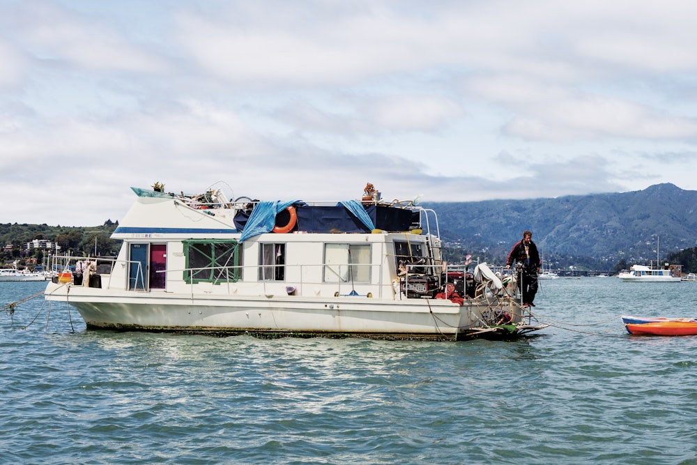 Photo of a boat-dweller off the coast of Sausalito