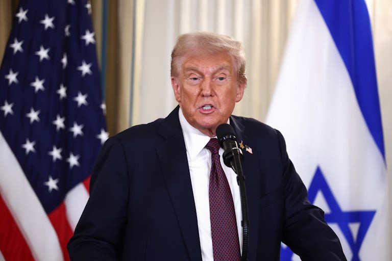 Donald Trump speaks during a joint press conference with Israeli Prime Minister Benjamin Netanyahu