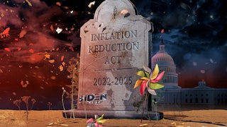 An illustration of a tombstone with the words "Inflation Reduction Act" inscribed on it