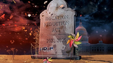An illustration of a tombstone with the words "Inflation Reduction Act" inscribed on it