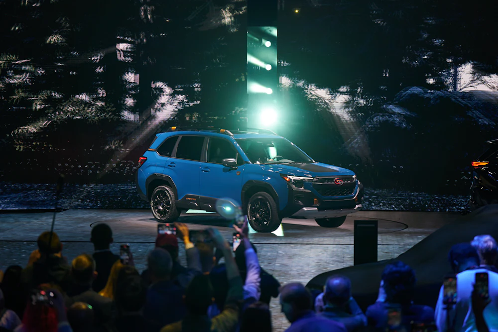 On April 1, visitors snapped pictures of the 2027 Subaru Forester Wilderness Hybrid SUV at the International Auto Show in New York