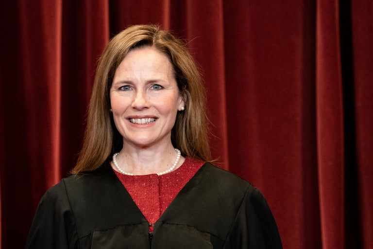 A close-up of Supreme Court Justice Amy Coney Barrett