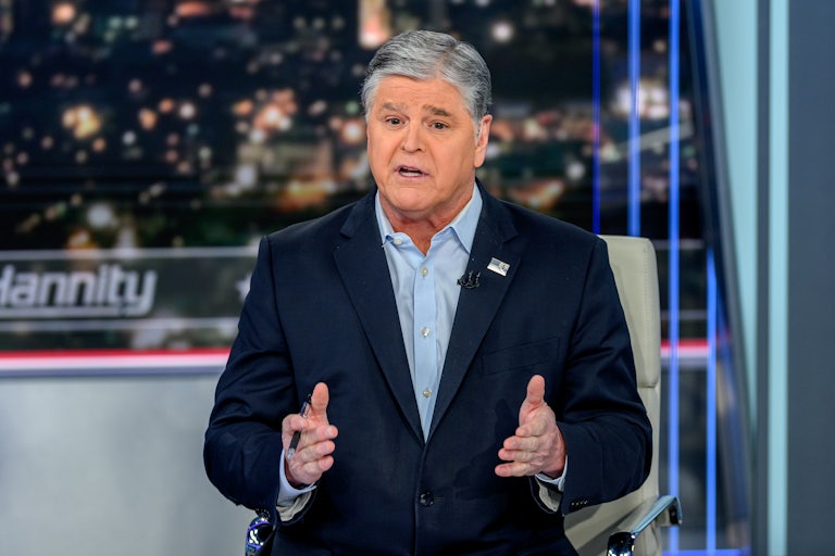 Sean Hannity speaks on the Fox News set.