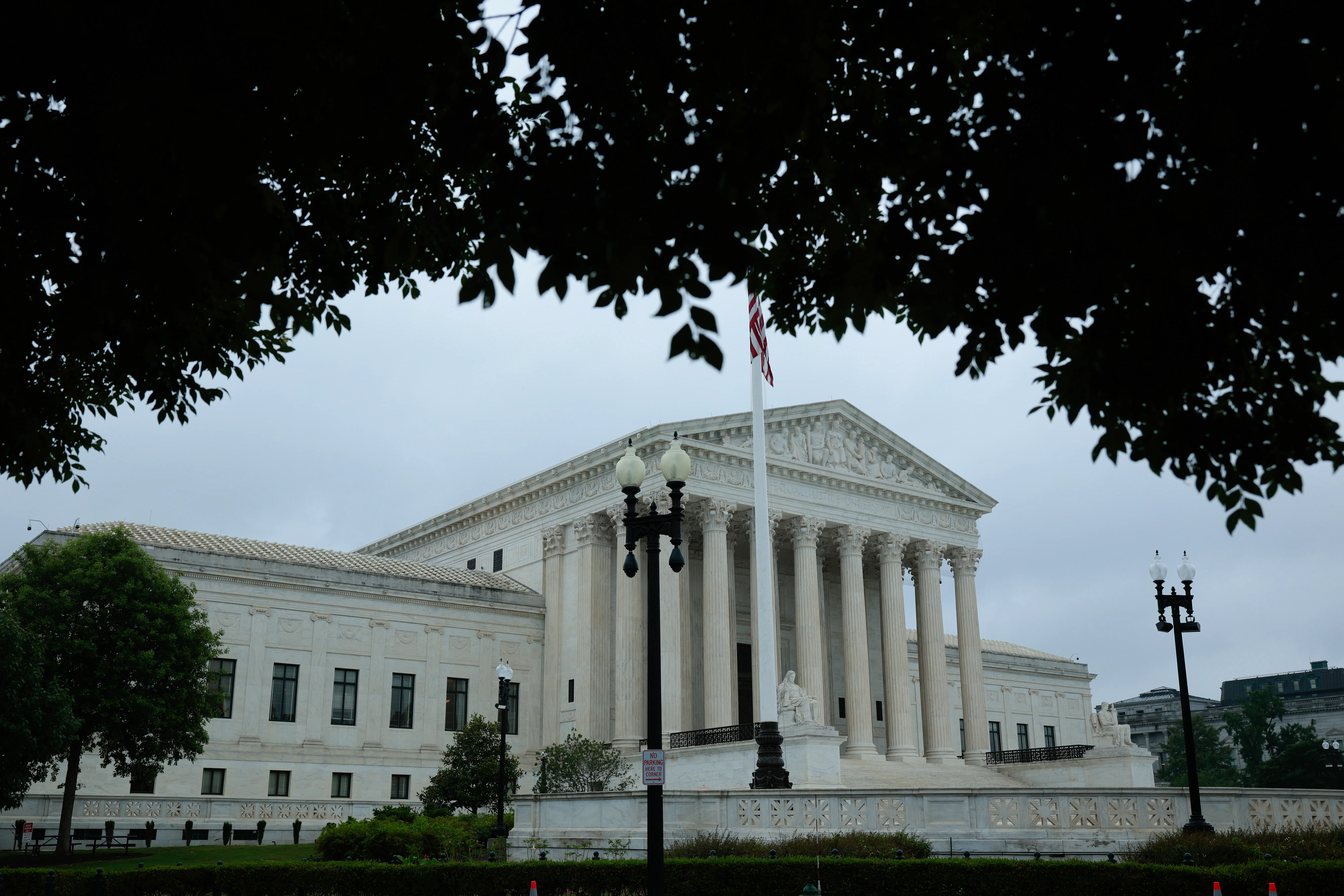 The Supreme Court building is seen from an angle.