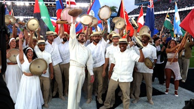 Bad Bunny performs onstage during the Apple Music Super Bowl LX Halftime Show at Levi’s Stadium in Santa Clara, California.