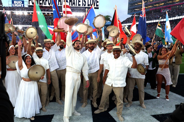 Bad Bunny performs onstage during the Apple Music Super Bowl LX Halftime Show at Levi’s Stadium in Santa Clara, California.