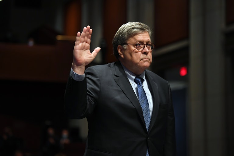 Attorney General William Barr takes the oath before he appears before the House Oversight Committee on July 28, 2020.
