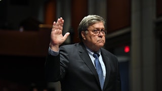 Attorney General William Barr takes the oath before he appears before the House Oversight Committee on July 28, 2020.