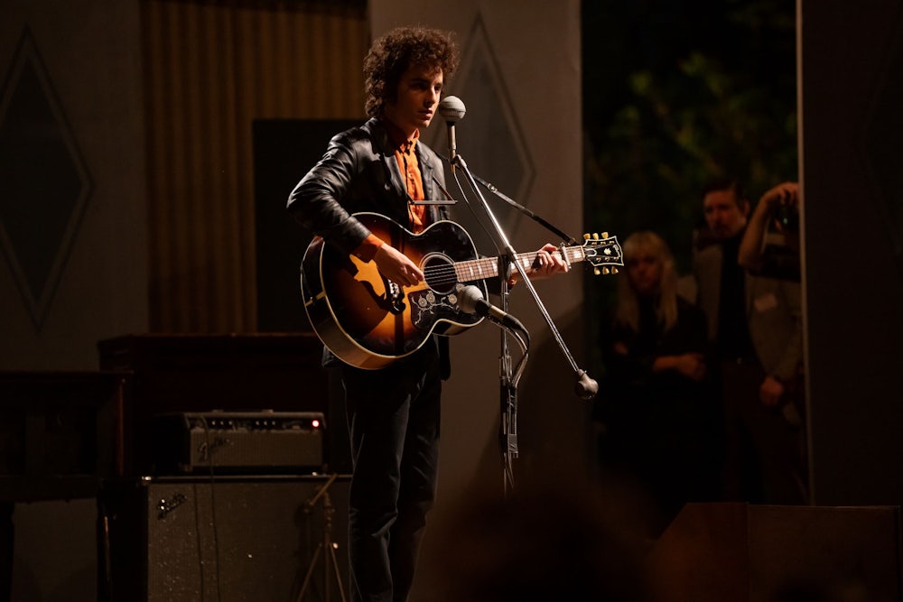 Timothée Chalamet as Bob Dylan in "A Complete Unknown"