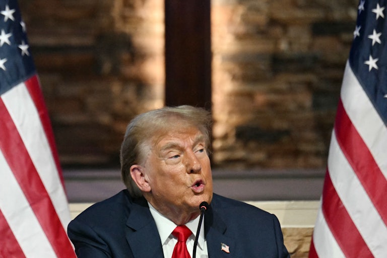 Donald Trump speaks at a church in Detroit, Michigan, during an event aimed at courting Black voters