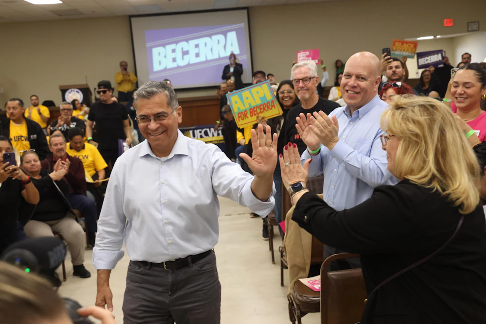 Xavier Becerra greets supporters at the UFCW Local 1167 Union Hall in Bloomington, CA.
