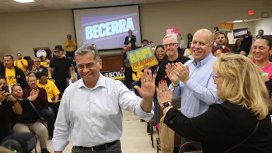 Xavier Becerra greets supporters at the UFCW Local 1167 Union Hall in Bloomington, CA.