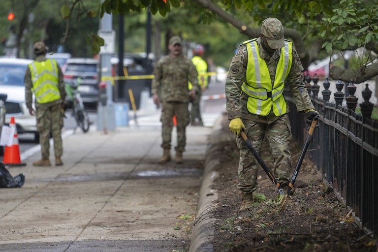 Members of the National Guard clean up a park in Washington, D.C.