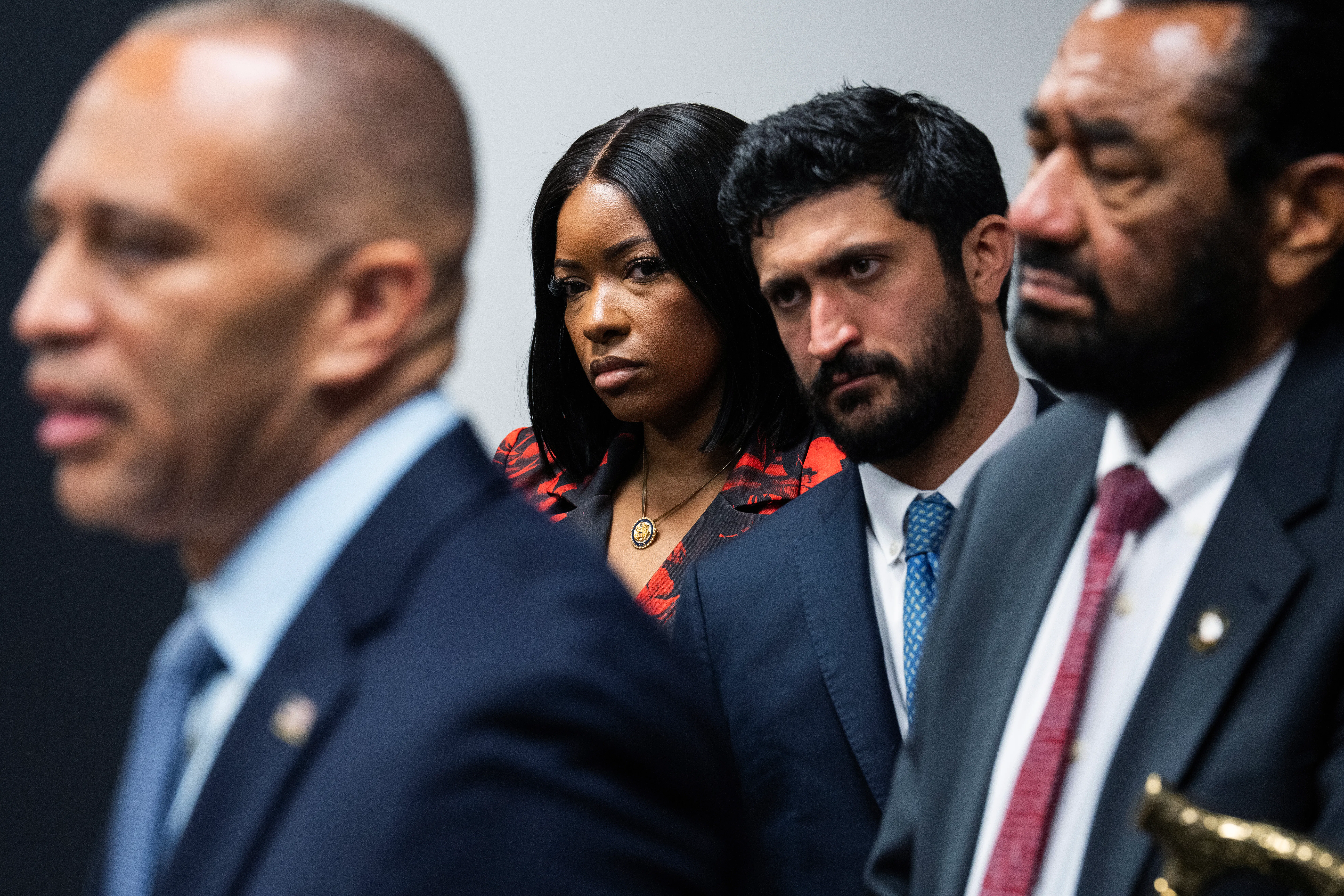 House Minority Leader Hakeem Jeffries and Reps. Jasmine Crockett, Greg Casar, and Al Green